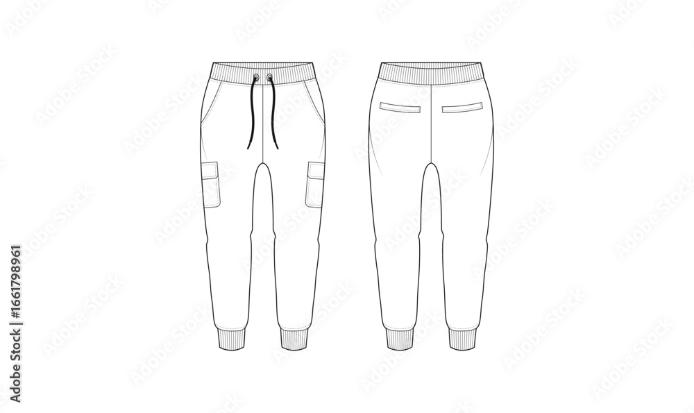 jogger pant sketch vector fashion technical flat drawing apparel design template jogger pant sketch vector fashion technical flat drawing apparel design template