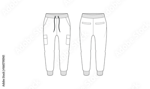 jogger pant sketch vector fashion technical flat drawing apparel design template