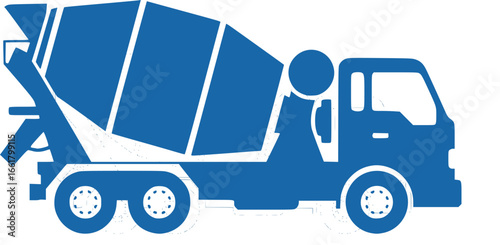 simple blue concrete cement mixer truck side view icon transparent background
