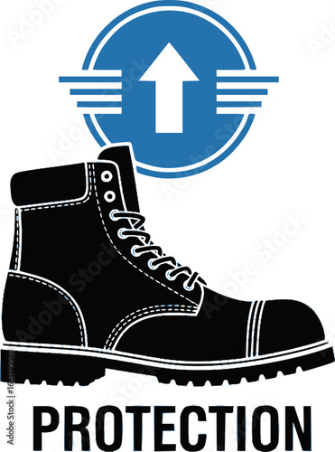 classic footwear work boots shoes protection required warning alert attention sign in blue circle symbol vector isolated on transparent background
