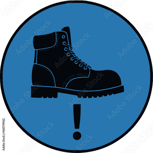 classic footwear work boots shoes protection required warning alert attention sign in blue circle symbol vector isolated on transparent background

