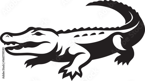 Alligator silhouette stylized black reptile, Crocodile design black vector graphic