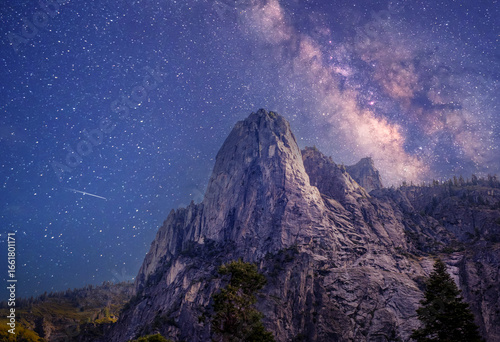 The Valley in Yosemite National Park at night sky,  California USA