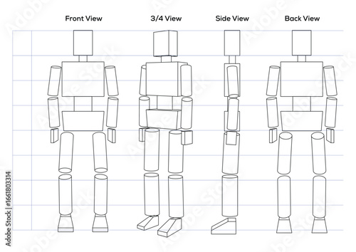 Male Figure Mannequin within front, side, and back view