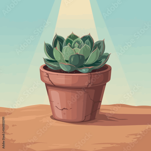 Succulent Plant in Pot Illustration Desert Landscape Art