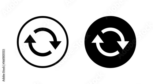 Repeat motion icon in black circle. Refresh arrow symbol. Reload loop concept