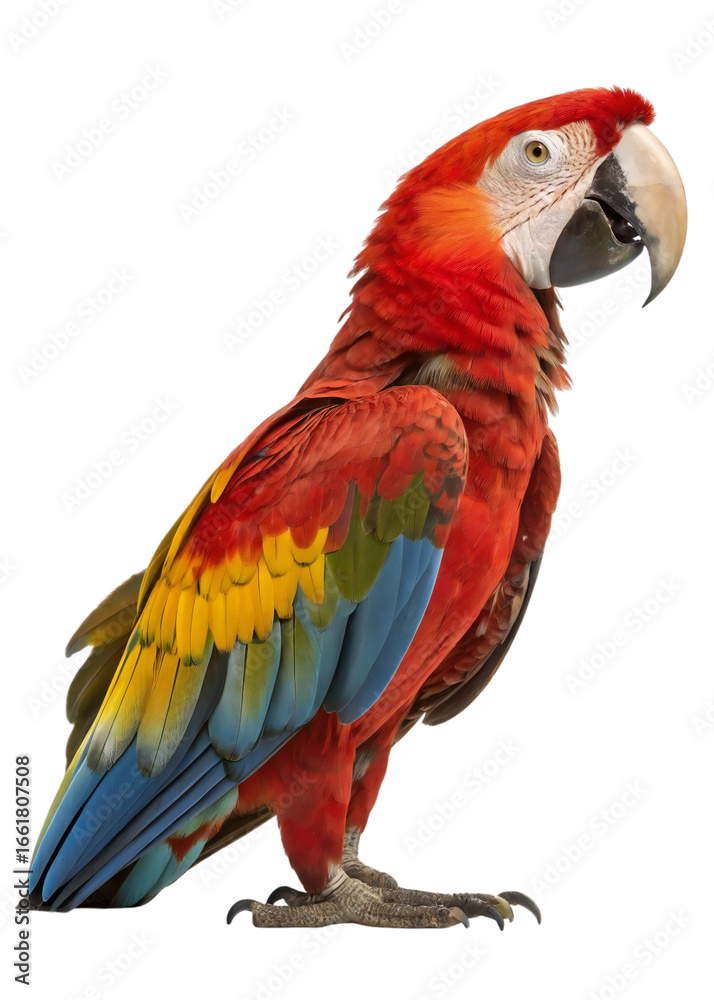 Naklejka premium Colorful scarlet macaw parrot isolated on white background