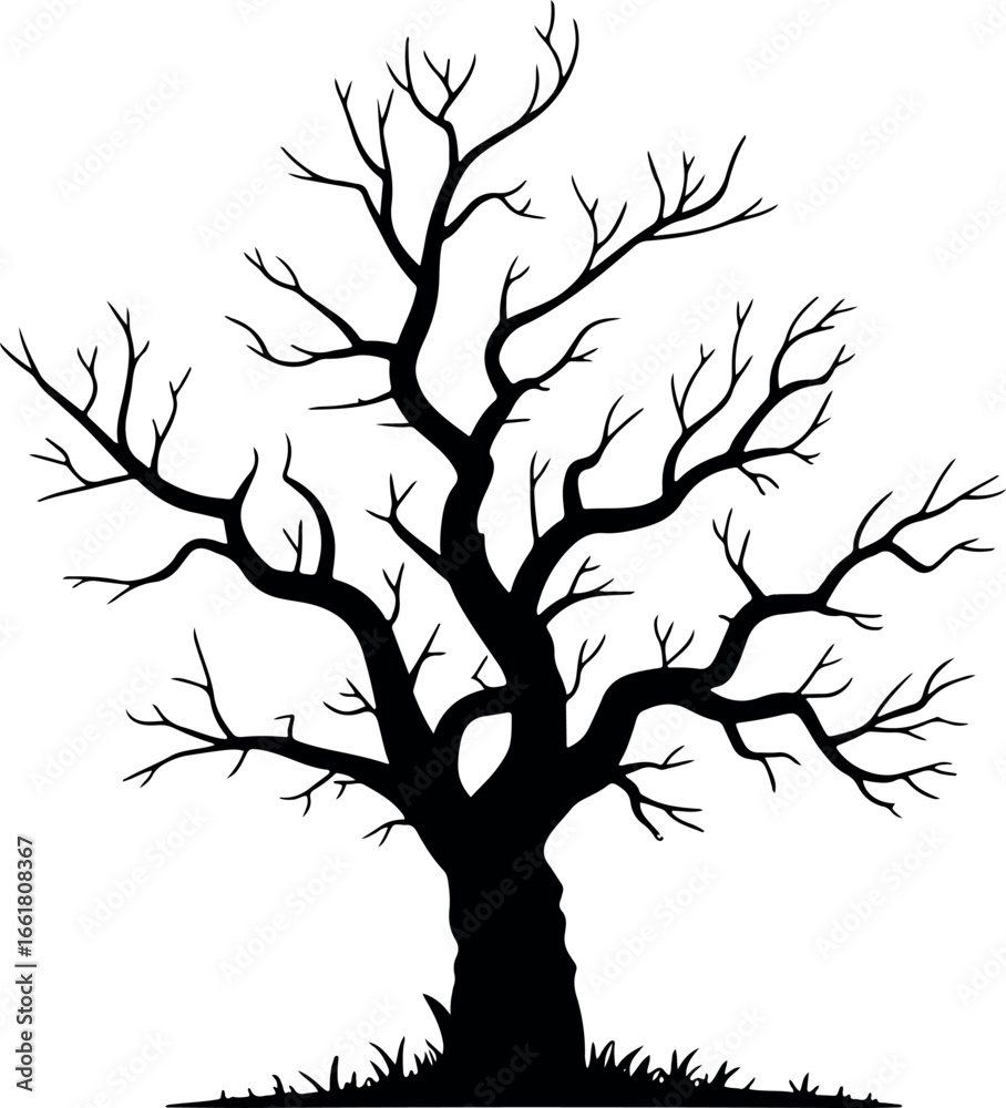 Obraz premium Bare Tree Silhouette Against White Background A Symbolic Representation of Winter and Transition Seasonal Imagery