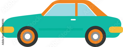 Teal and Orange Coupe Illustration of a Classic Car Design
