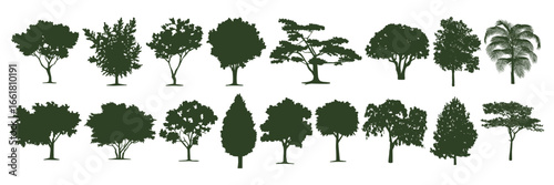 front View Vector Icons of Trees and Plants for Floor Plan and Architectural Design Projects	