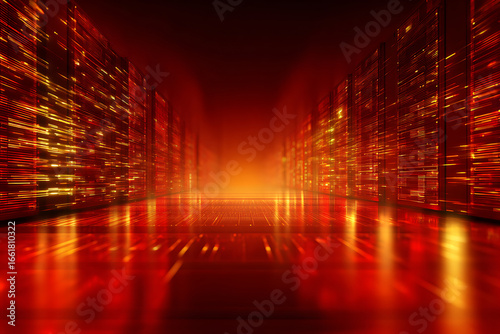 Wallpaper Mural Glowing futuristic server towers with digital light reflections, cyber data storage concept Torontodigital.ca