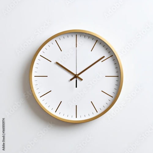 Minimalist golden frame clock displaying ten past ten, simplicity and elegance on white background