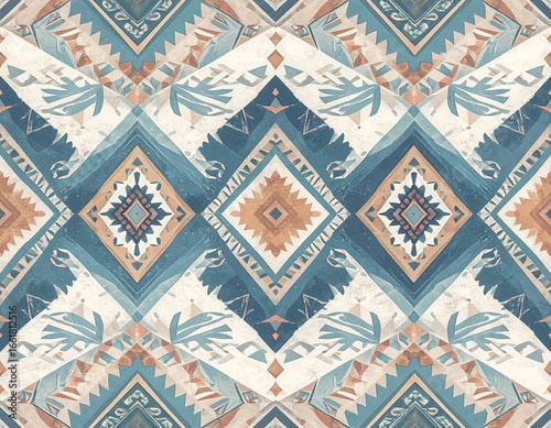 Seamless ethnic tribal pattern, modernized geometric shapes, bold lines, contemporary vector design, repeating background