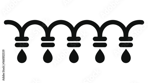 (Drip irrigation lines)Drip Irrigation Pipe Icon Vector, Black Silhouette of Water Drops, Modern Agriculture Watering System, Efficient Water Conservation, Minimalist Design