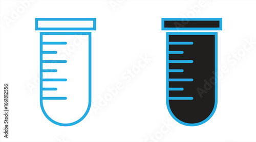 
Laboratory test tube icon. A cylindrical glass tube with graduated markings, commonly used in experiments and scientific research. Vector
