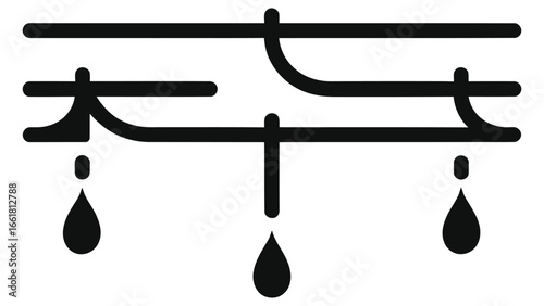 (Drip irrigation lines)Overhead drip irrigation pipe icon – minimalist black glyph of greenhouse watering line, precision agriculture system for sustainable farming, water-saving technology