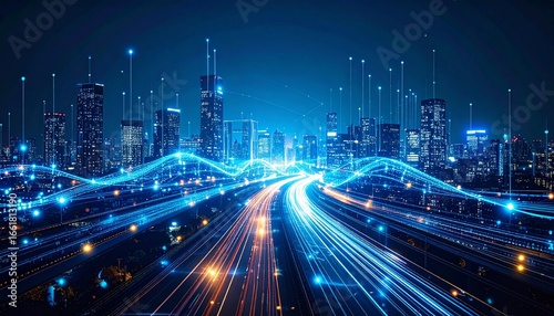 Techno-futuristic background featuring glowing nodes, shifting neon pathways, and dynamic electric currents
