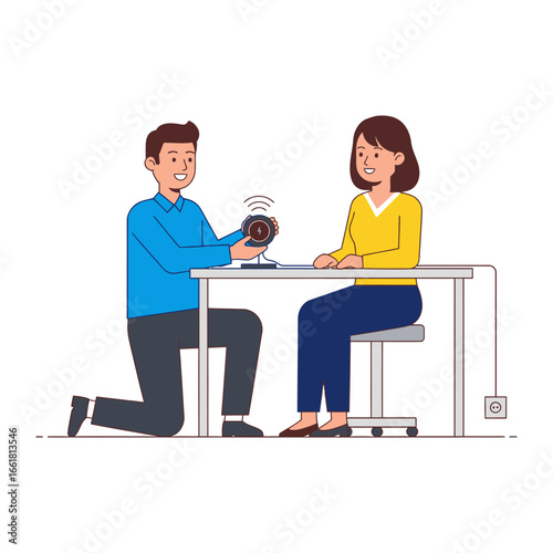 Medical Consultation: A doctor examining a patient with a handheld diagnostic device, creating a scene of care, diagnosis, and professional interaction. 