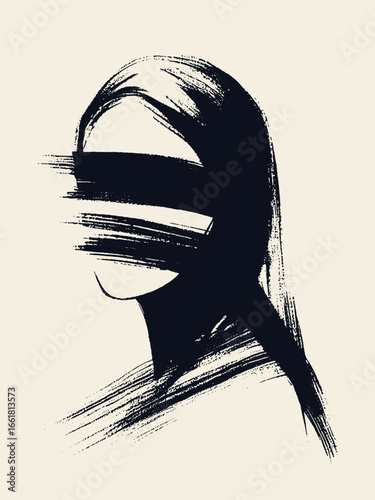 Woman portrait brush stroke abstract sketch vector illustration