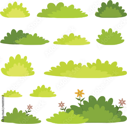 Cartoon green bushes with flowers for garden decoration vector illustration