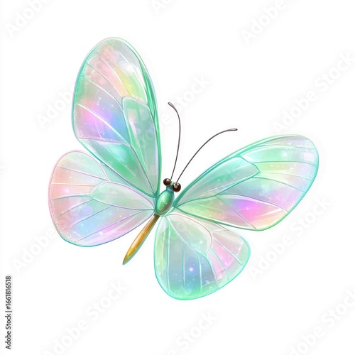 Enchanting Iridescent Butterfly: A vibrant and detailed illustration of an iridescent butterfly gracefully poised, showcasing its exquisite wings with shimmering colors and intricate patterns.
