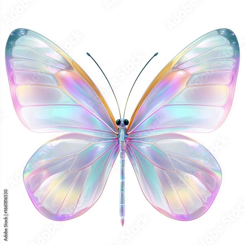 Elegant Butterfly with Iridescent Wings: A delicate butterfly with shimmering, iridescent wings displays in captivating detail against a clean, simple backdrop.