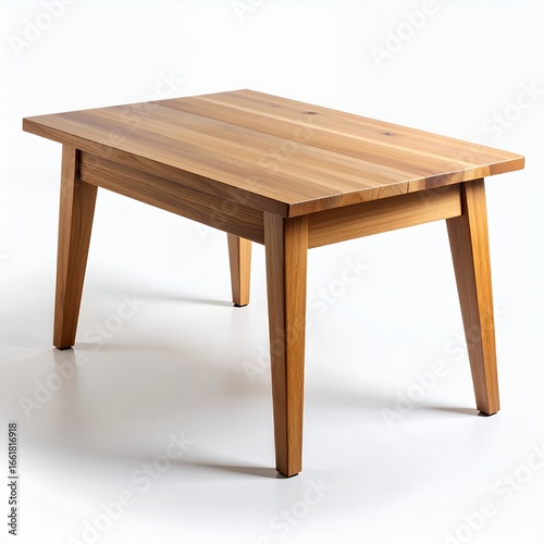 Simple wooden table with warm tones creating a focal point in interior design on white background
