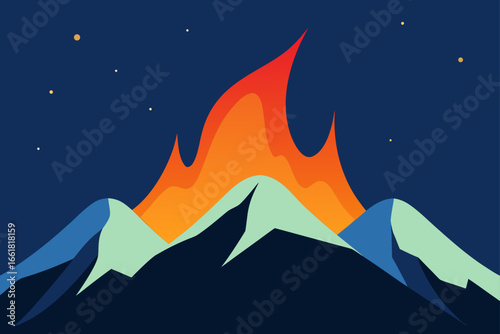 Vibrant fiery aurora arcs illuminate snowy mountain ridge under starry night sky