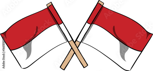 Crossed Indonesian Flags Vector Icon Vector illustration of two Indonesian flags crossed, representing unity, patriotism, and national spirit.
