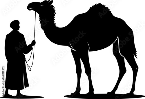 a man standing face-to-face with a camel