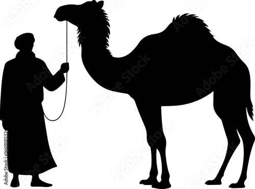 a man standing face-to-face with a camel