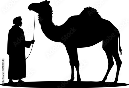 a man standing face-to-face with a camel