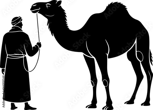 a man standing face-to-face with a camel