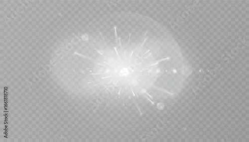 Bright white glowing flash with radiant sparks and halo on transparent background. Suitable for magic spells, energy explosions, sci-fi effects, combat hits, fantasy scenes and digital overlays.