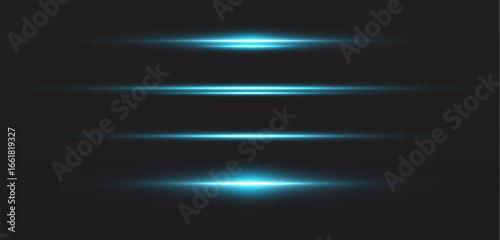 Blue horizontal light flashes with glowing glitter and neon effect on dark background.