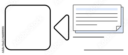 File card moving between a square and triangular elements symbolizing digital transfer. Ideal for data sharing, file management, technology, communication, cloud storage, digital tools, user