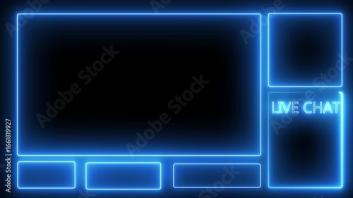 face am gamer graphic, interface Intermission  Neon Sign looping face am and chat for live streaming Frame border HUD element live loop, looping modern motion, neon online overlay video.