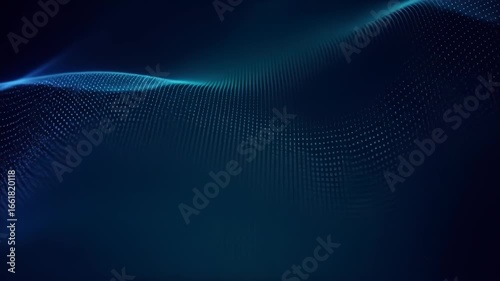 Abstract digital wave pattern of light blue dots on dark background