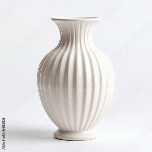 Elegant fluted ceramic vase showcasing neutral color tones and refined design on white background