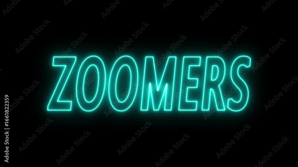 Animated glowing flickering neon inscription zoomers. neon zoomers text animation Animated glowing flickering neon inscription zoomers. neon zoomers text animation