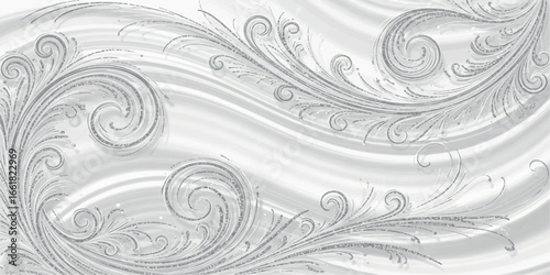 Elegant white abstract background with floral swirls and decorative patterns