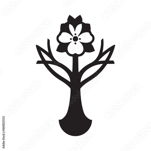 Dogwood Tree Silhouette Isolated on White Background.