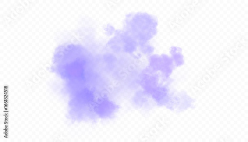 Purple cloud of soft misty haze with diffused fog and steam effect on transparent background. Light vector smoke texture for design on white background.