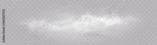 Winter snowstorm effect with glowing snowflakes and cold wind on transparent background.