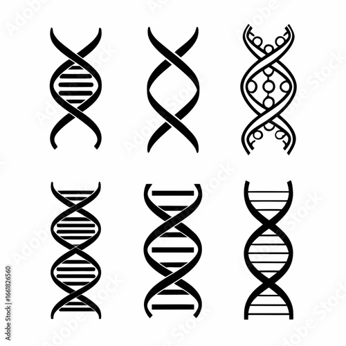 Collection of dna helix icons for scientific research, around 100 characters