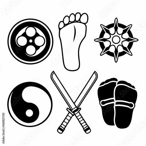 Collection of martial art icons for sport and selfdefense training