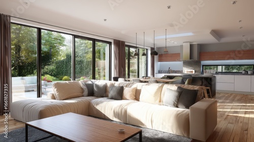 Modern Open Living Room and Kitchen Design with Natural Light