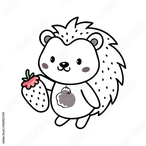 Vector art of cute hedgehog holding a strawberry