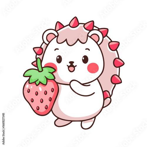 Vector art of adorable cartoon hedgehog with a strawberry