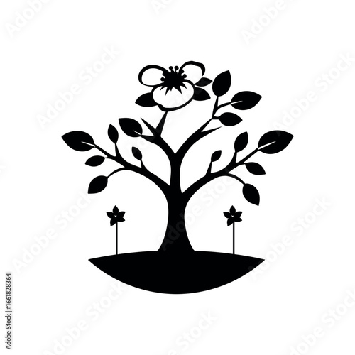 Dogwood Tree Silhouette Isolated on White Background.